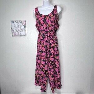 KENSIE Sleeveless Floral Linen Blend Jumpsuit Women Size M